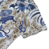 Men's Hawaiian Shirt Short Sleeve Button-down 100% Cotton Blue Aloha Blue Floral Phoenix