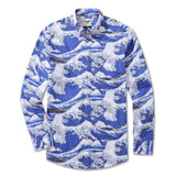 Men's Hawaiian Shirt Ocean Waves Japanese Ukiyo-e Print Cotton Button-down Long Sleeve Aloha Shirt Japanese Ukiyo-e Long Sleeve Shirt