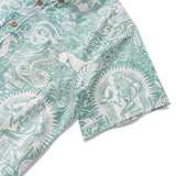 Men's Hawaiian Shirt Short Sleeve Button-down 100% Cotton Green Aloha Egyptian Myths