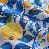 Summer Hawaiian Shirt For Men Button-down Lemon Shirt Short Sleeve 100% Cotton Shirt Summer Lemon