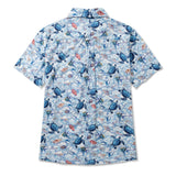 Women's Hawaiian Shirt Short Sleeve Button-up 100% Cotton Blue Aloha Wandering Turtle