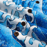 Men's Hawaiian Shirt Short Sleeve Camp Collar 100% Cotton Blue Aloha Wave