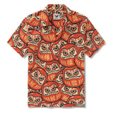 100% Cotton Hawaiian Shirt For Men Japanese Daruma Doll Camp Collar Shirt