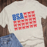 Patriotic Coquette Bow USA Flag Graphic Tee Unisex T-shirt, Sweatshirt, Hoodie, Long Sleeve Tee