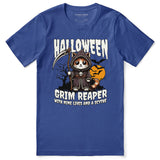 Grim Reaper Halloween Cat T-Shirt