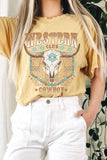 Western Cow Skull Cowboy Club Mineral Graphic Long Crop Top