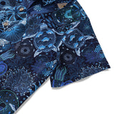Women's Hawaiian Shirt Short Sleeve Button-up 100% Cotton Blue Aloha Reef Rules
