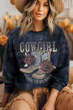 Cowgirl Born To Be Free Mineral Graphic Brushed Sweatshirts