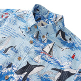 Men's Hawaiian Shirt Short Sleeve Button-down 100% Cotton White Aloha Joyful Ocean