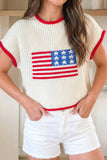 Flag Print Cropped Short Sleeve Sweater (S-Xl)