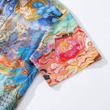 Yiume Men's Designer Hawaiian Shirt Cloud-wandering Koi Print Cotton Blue Aloha Shirt