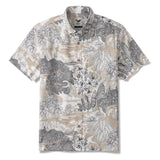 Botanical Oasis 100% Cotton Men's Short Sleeve Button-down Shirt Brown Aloha Hawaiian