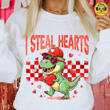 Dinosaur Love Checkered Shirt For Valentine's Day