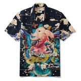 Men's Hawaiian Shirt Short Sleeve Camp Collar 100% Cotton Black Aloha Ukiyo No.3 By Rlon