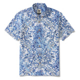 Men's Hawaiian Shirt Short Sleeve Button-down 100% Cotton Blue Aloha Floral Whisper