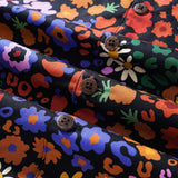 Men's Hawaiian Shirt Short Sleeve Camp Collar 100% Cotton Black Aloha Midnight Blossoms Leopard Print
