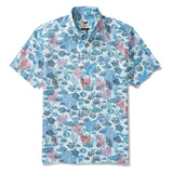 Blue Hawaiian Shirt For Men Fish Shirt Short Sleeve Button-down 100% Cotton Blue Aloha Seaside Boho