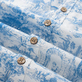 Menâ€™s Wedding Guest Shirt â€“ Blue Floral 100% Cotton Button-Down Hawaiian Shirt
