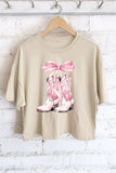 Coquette Ribbon Bow Western Boots Graphic Long Crop Top
