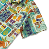 Men's Hawaiian Shirt Short Sleeve Camp Collar 100% Cotton Green Aloha Tiki Paradise Shirt for Summer