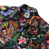 Tiki Hawaiian Shirt 100% Cotton Men's Short Sleeve Camp Collar Aloha Shirt Tiki And Hula Girl