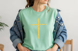 Christian Mint Spring Gold Cross Bella Graphic Tee