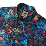 Best Hawaiian Shirt For Men 100% Cotton Blue Short Sleeve Button-down Shirt Marine Plants Shirt