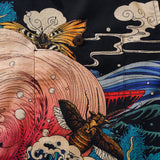 Men's Hawaiian Shirt Short Sleeve Camp Collar 100% Cotton Black Aloha Ukiyo No.3 By Rlon