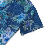 Men's Hawaiian Shirt Short Sleeve Button-down 100% Cotton Green Aloha Tranquil Blue Blossoms