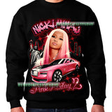 Urban Glam Pink Sports Car and Skyline Graphic Sweatshirt