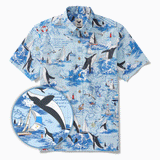 Men's Hawaiian Shirt Short Sleeve Button-down 100% Cotton White Aloha Joyful Ocean