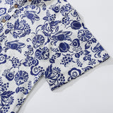 Yiume Men's Blue Hawaiian Shirt 100% Cotton Short Sleeve Button-Down Shirt