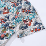 Men's Resort Wear Shirt Turbulence at Sea with Sharks Print Short Sleeve Hawaiian Shirt For Men
