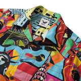 Men's Hawaiian Shirt Short Sleeve Camp Collar 100% Cotton Red Aloha Pop Art