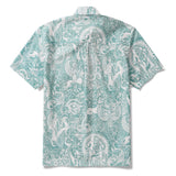Men's Hawaiian Shirt Short Sleeve Button-down 100% Cotton Green Aloha Egyptian Myths