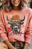 Love Moo Cowboy Cow Valentine's Graphic Brushed Sweatshirts
