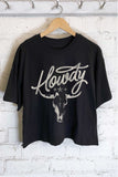 Howdy Cow Skull Graphic Long Crop Top