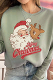 Santa and Rudolph Merry Christmas Graphic Brushed Sweatshirt
