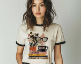 Book Lover Collage Glasses - Cute Book Reading Ringer Tee