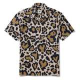 Men's Hawaiian Shirt Short Sleeve Camp Collar 100% Cotton Black Aloha Leopard Wilderness Whisper Leopard Print