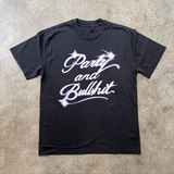 'PARTY AND BULLSHIT' AIRBRUSH HEAVY FADED BLACK TEE