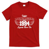 Certified Living Legend Since 1994 Legends Never Die 30th Birthday Wings T-Shirt