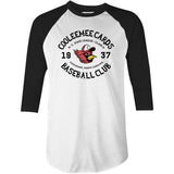 Cooleemee Cards - North Carolina - Vintage Defunct Baseball Teams - 3/4 Sleeve Raglan T-Shirt
