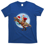 Cat Santa Hat Riding Dinosaur T Rex Moon Christmas Xmas Gift T-Shirt