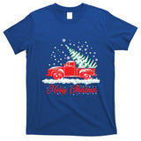 Christmas Tree In Back Of Old Red Pick Up Truck Snowing Cute Gift T-Shirt