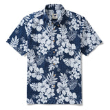 Men's Blue Tropical Hawaiian Shirt 100% Cotton Button-down Aloha Art Shirt For Summer