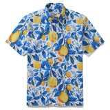 Summer Hawaiian Shirt For Men Button-down Lemon Shirt Short Sleeve 100% Cotton Shirt Summer Lemon