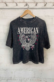 America -Mineral  Washed  Long Crop Top