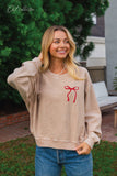 Ribbon Bow Cropped Thermal Vintage Pullover