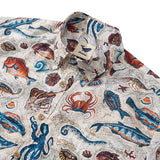 Men's Hawaiian Shirt Short Sleeve Button-down 100% Cotton Beige Aloha Seaside Mosaic